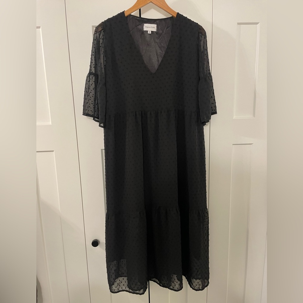 Never Worn Park & Fifth Black Swiss Dot Dress with flutter sleeves size M